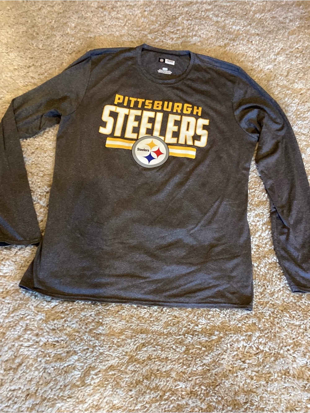 NFL Pittsburgh Steelers Gray Long Sleeve Tee with Gold Logo